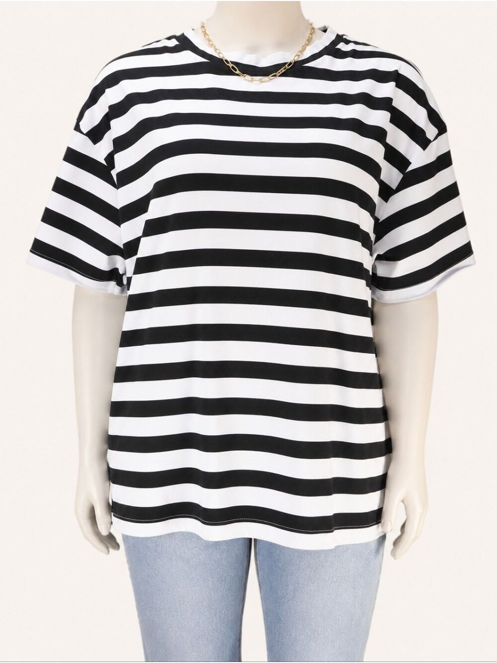Ampersand Avenue Boyfriend Tshirt XL Black White Striped Oversized NWT
